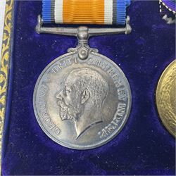 WWI pair of medals comprising British War Medal and Victory Medal awarded to 12-1379 Pte. H. Marshall York and Lanc. R.; both with ribbons in display case; and WWII 1939-1945 Star