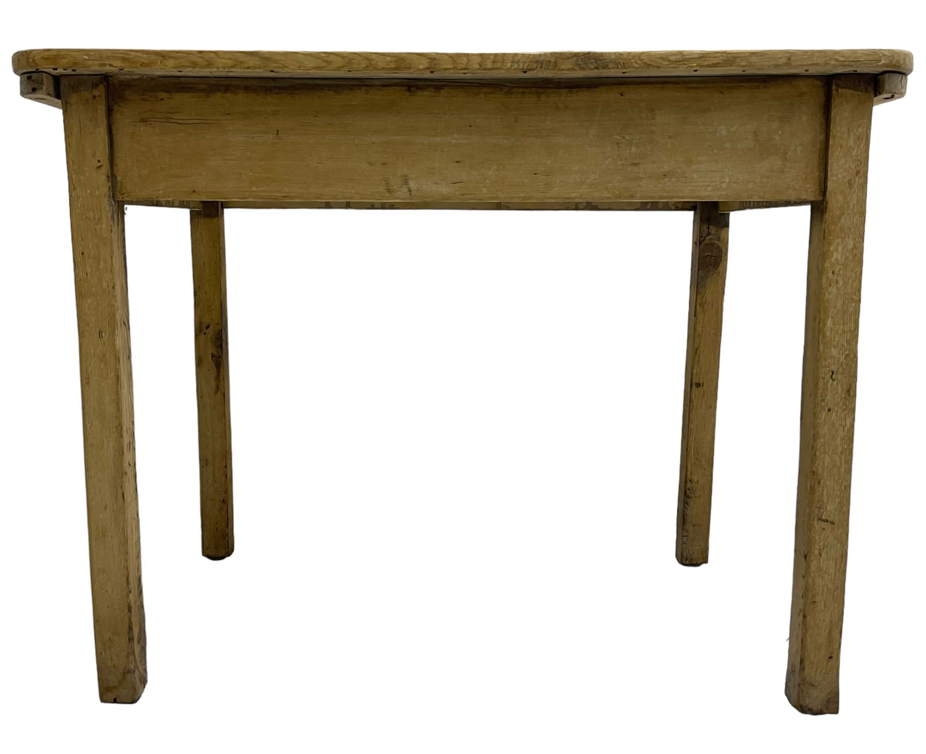 19th century rustic stripped pine side table, two plank rectangular top over square supports