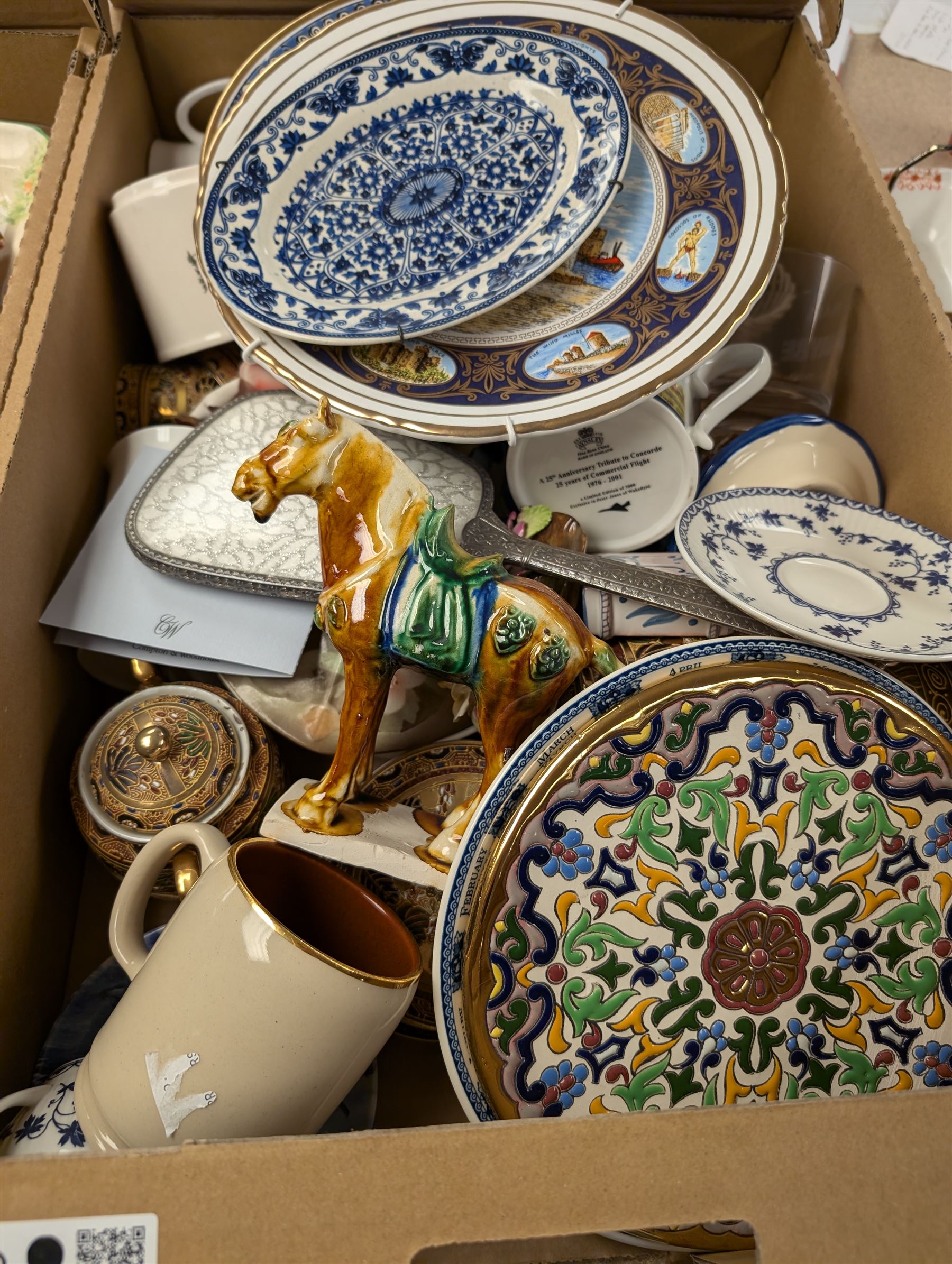 Royal Doulton York Town cup and saucer, Royal Stafford teawares, tang horse and a collection of ceramics and other collectables