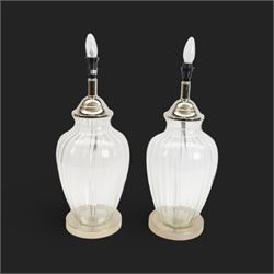 Pair of table lamps of baluster form upon circular chrome base, H55cm  