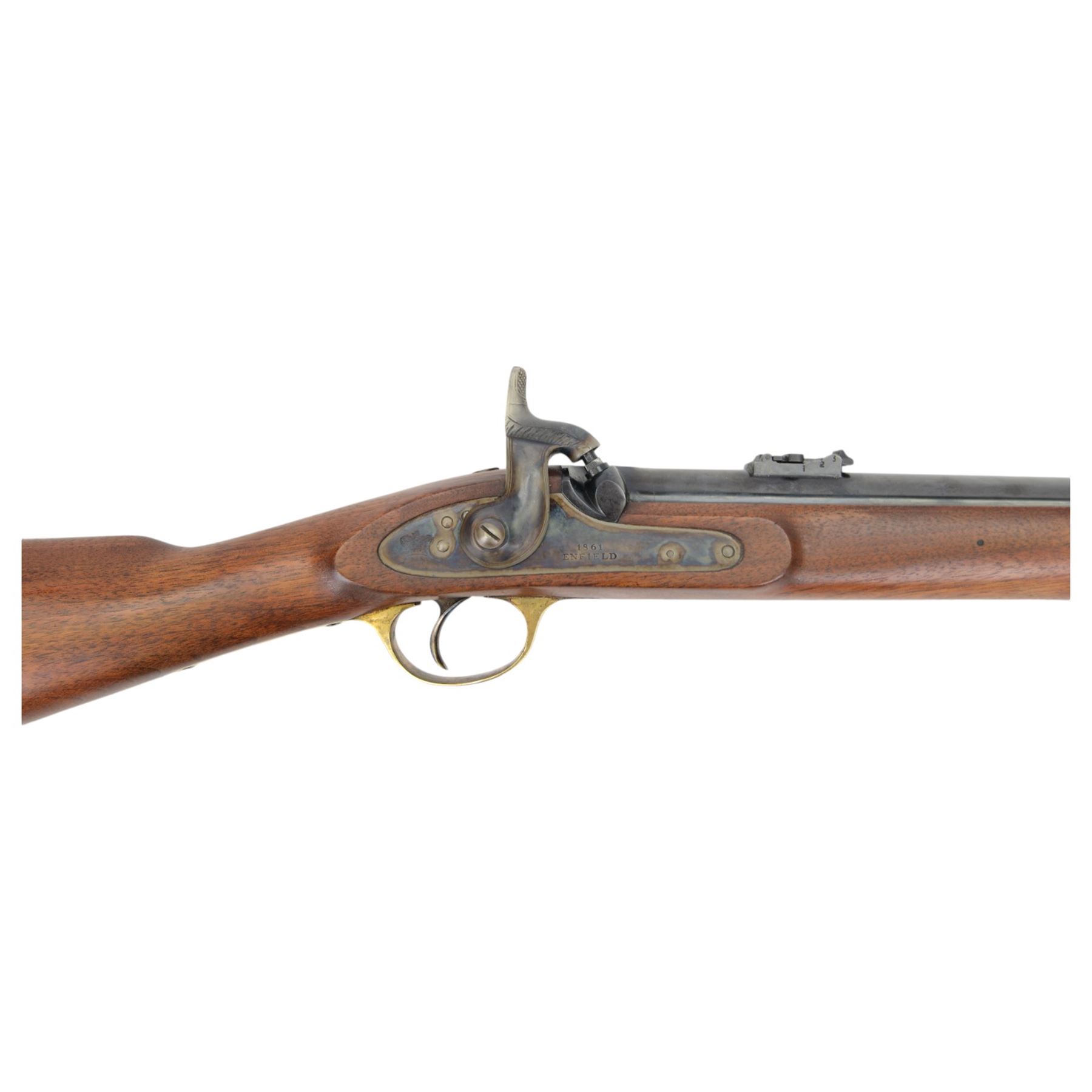 SECTION 1 FIREARMS CERTIFICATE REQUIRED -Parker Hale reproduction 1861 Enfield Musketoon,  the 60cm barrel marked Parker-Hale Ltd, Birmingham England, secured by two bands, the lock plate marked Enfield 1861, with crowned PH, full stock with ramrod under, overall L102cm, serial no. 2410 