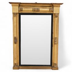 Regency gilt and gesso framed pier glass mirror, inverted break-front pediment over acanth...