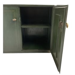 Vickers-Armstrongs - pair of 1940s green-painted industrial office cupboards, fitted with brass handles
