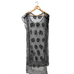 1920s flapper black beaded chiffon tabbard dress