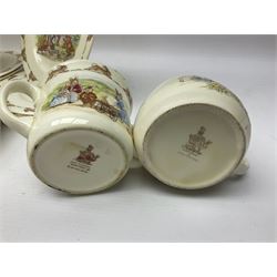 Royal Doulton Bunnykins nursery wares, including twin handled mugs, bowls, plates (17) 