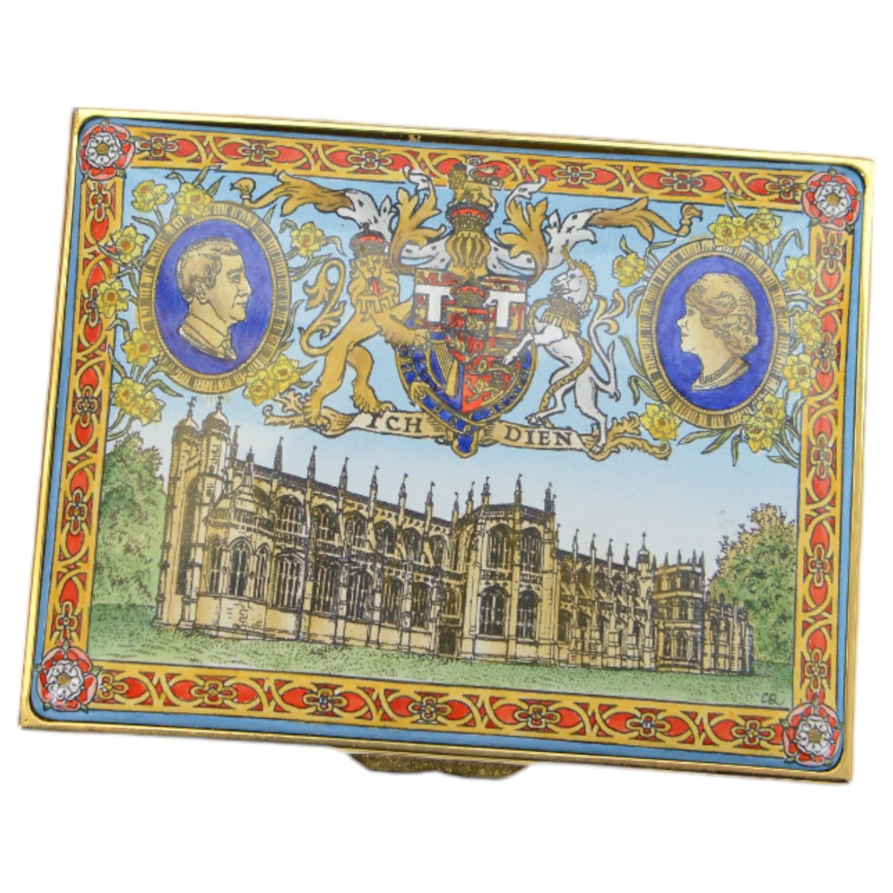 Two Halcyon Days enamel boxes, both for the Royal Wedding of HRH The Price of Wales and Mrs Camilla Parker Bowles, together with Martin & Co silver enamel box, hallmarked and a Royal Worcester box, all in original boxes 