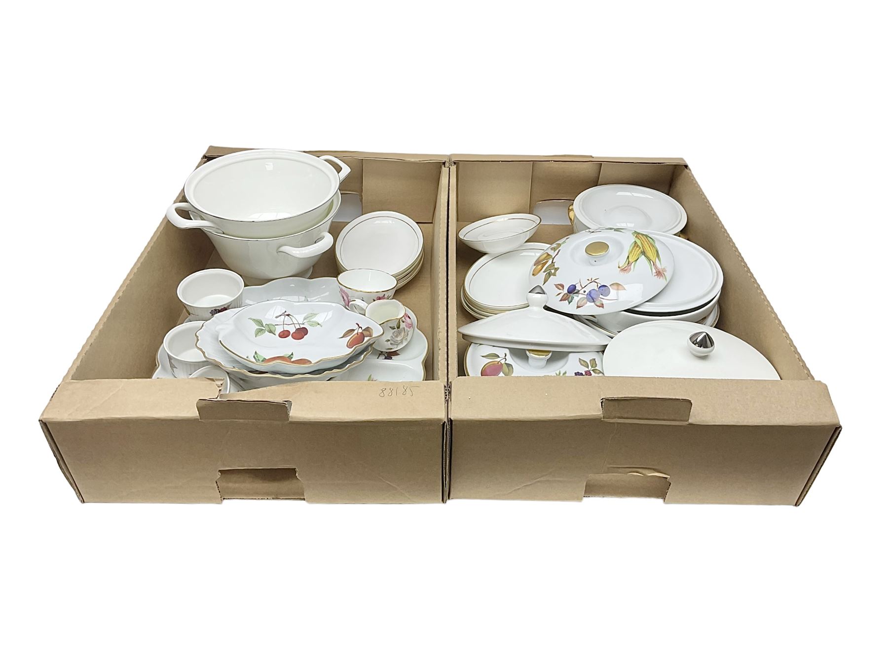 Royal Worcester ceramics, including Evesham pattern tureens and serving dishes and Contessa pattern oval side plates, together with a pair of Wedgwood Silver Ermine pattern twin handled tureens and covers