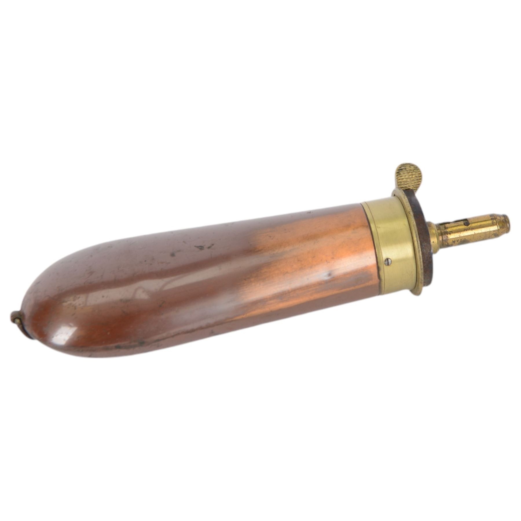 Colt's Navy Flask, a copper gun powder flask, marked 'James Dixon & Sons Sheffield', L19cm