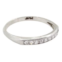 Early 20th century platinum channel set old cut diamond half eternity ring, stamped Plat, boxed