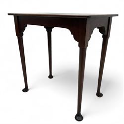 19th century mahogany occasional table, rectangular top with rounded edges, over straight ...