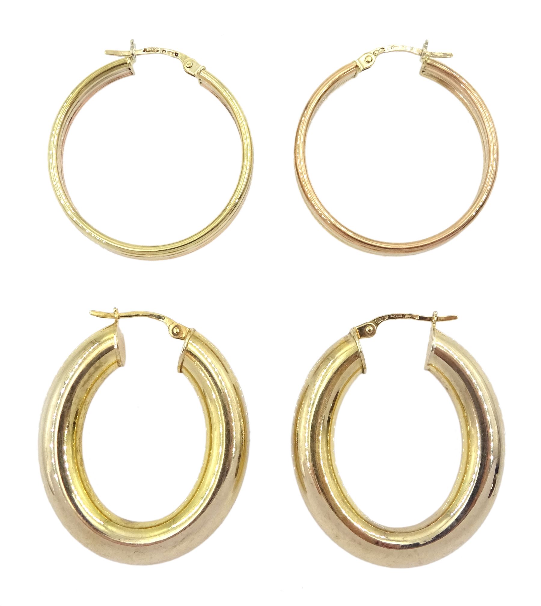 Two pairs of 9ct gold hoop earrings, hallmarked