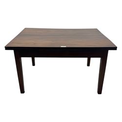 Mid-20th century mahogany dining table, draw-leaf extending action, on square tapering supports