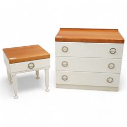 Mid-20th century cherry wood and white painted chest, fitted with three drawers (W77cm, H6...