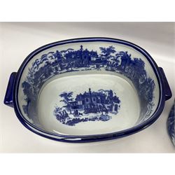 Pair of Victorian style, blue and white footbaths, H14cm, L37cm
