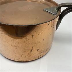 Large late 19th century copper lidded sauce pan, H15cm D23.5cm including handles L47.5cm