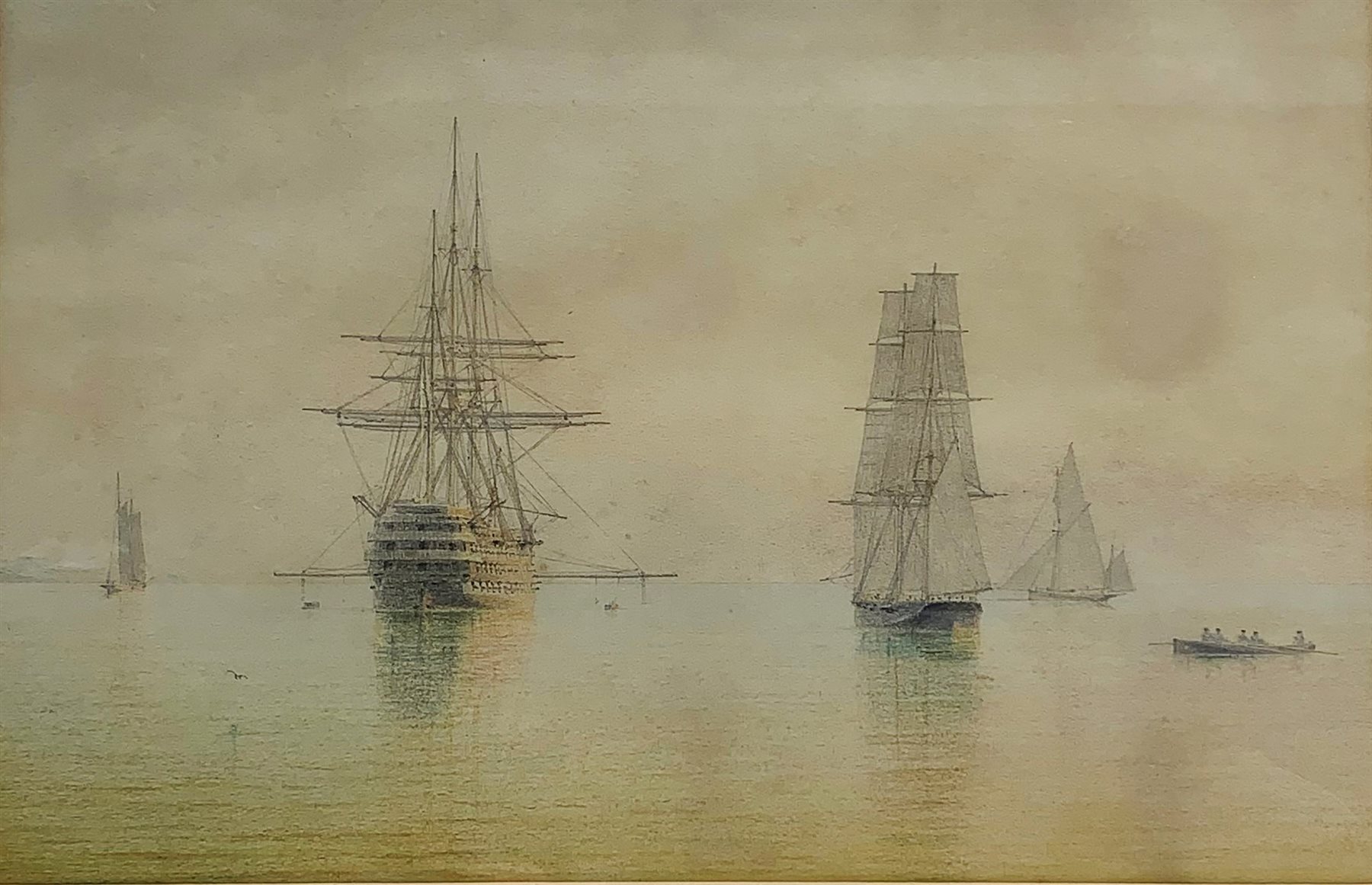 	William Frederick Settle (British 1821-1897): Sailing Vessels at Anchor, pair of watercolours unsigned 21cm x 32cm (2)