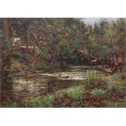 John Dobby Walker (British 1863-1925): 'Cattle beside the River Washburn at Leathley', watercolour signed, titled verso 26cm x 36cm