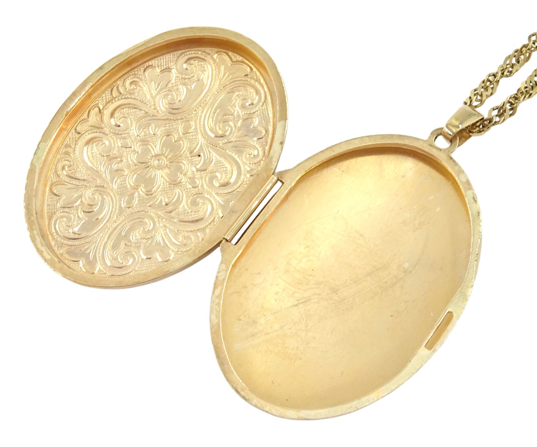 9ct gold hinged locket pendant necklace, hallmarked