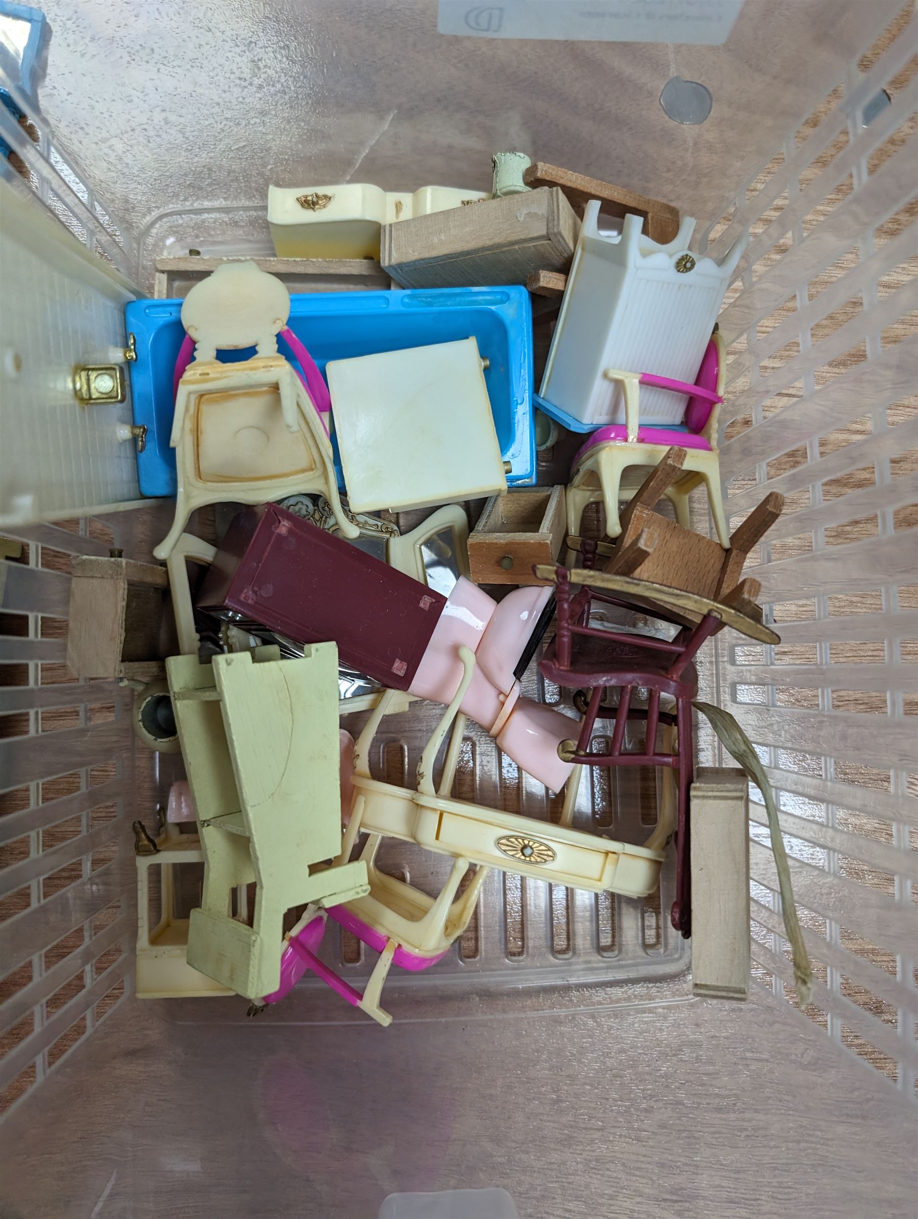 Barbie College style 55670, in box, together with a collection of dolls house furniture, including Louis Marx plastic examples