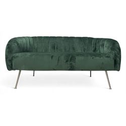 Libra Bardolino - Art Deco design fan two-seat sofa upholstered in green velvet, on chrome feet