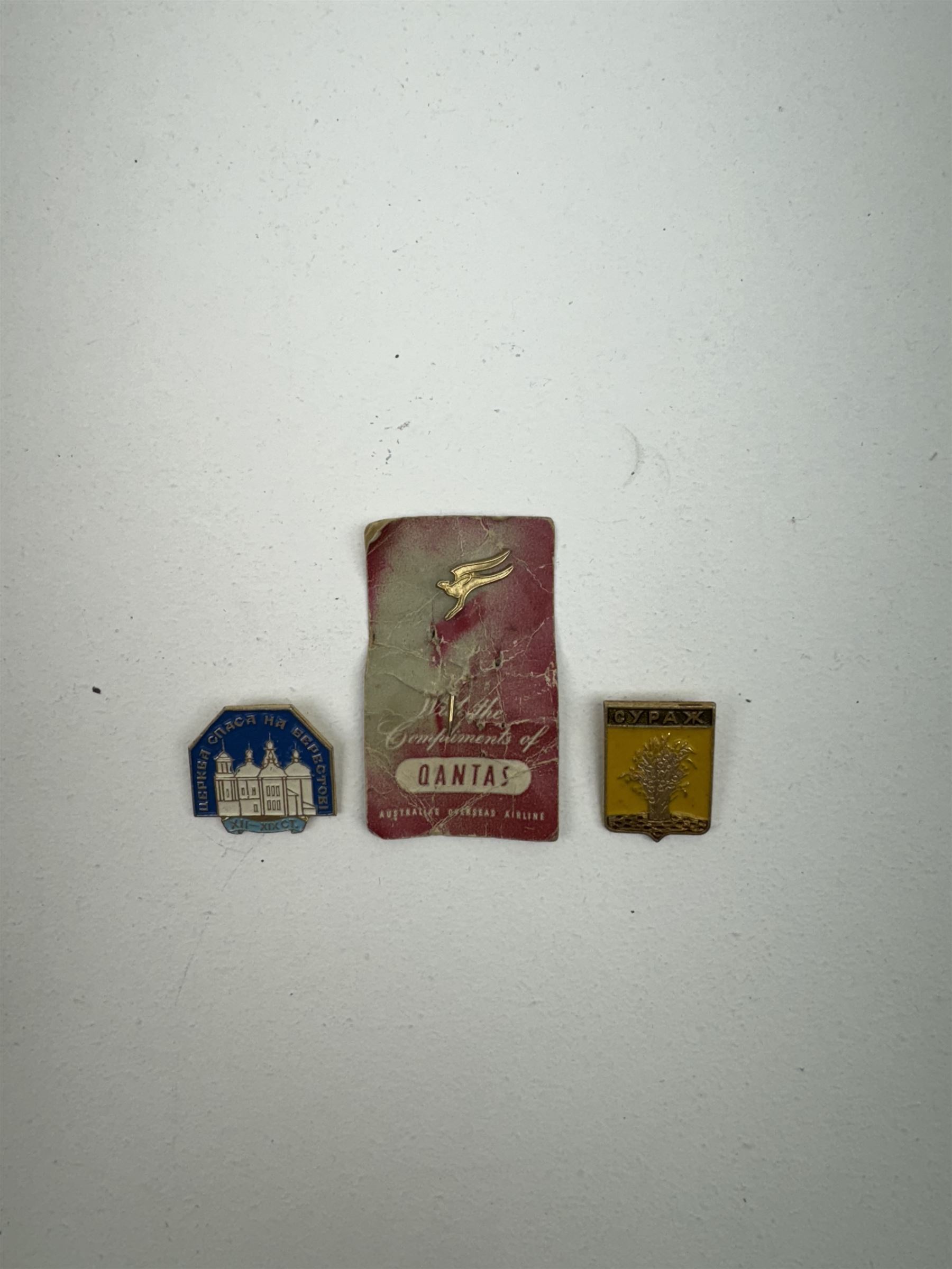 Collection of enamel badges and similar, predominantly Russian examples