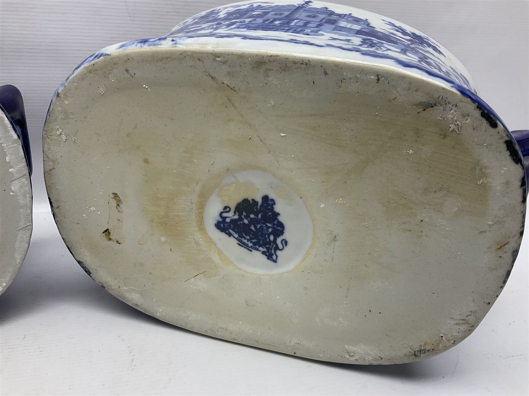 Pair of Victorian style, blue and white footbaths, H14cm, L37cm
