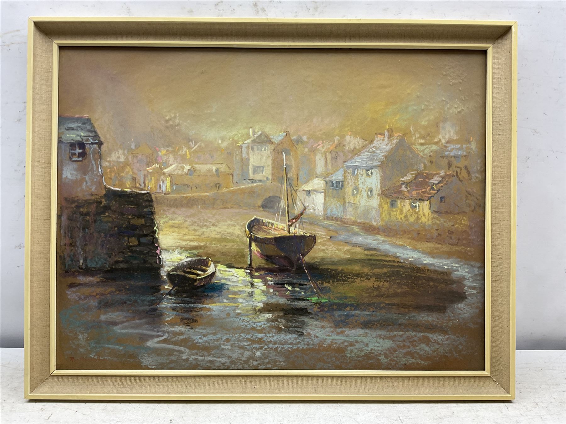 Roy Stringfellow (Cornish 1921-2008): 'Early Morning Polperro', pastel signed, artist's address label verso 45cm x 60cm