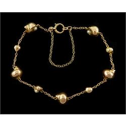 Early - mid 20th century 9ct gold shell design and pearl link bracelet