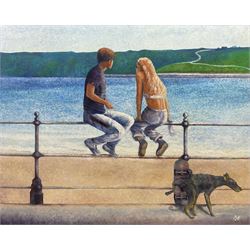 Peter J Bailey (British 1951-): 'Is There Any Other Way to See It?' - Scarborough Foreshore, oil on canvas signed with initials, titled verso 81cm x 101cm