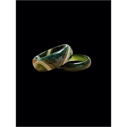 Two polished green banded agate bangles