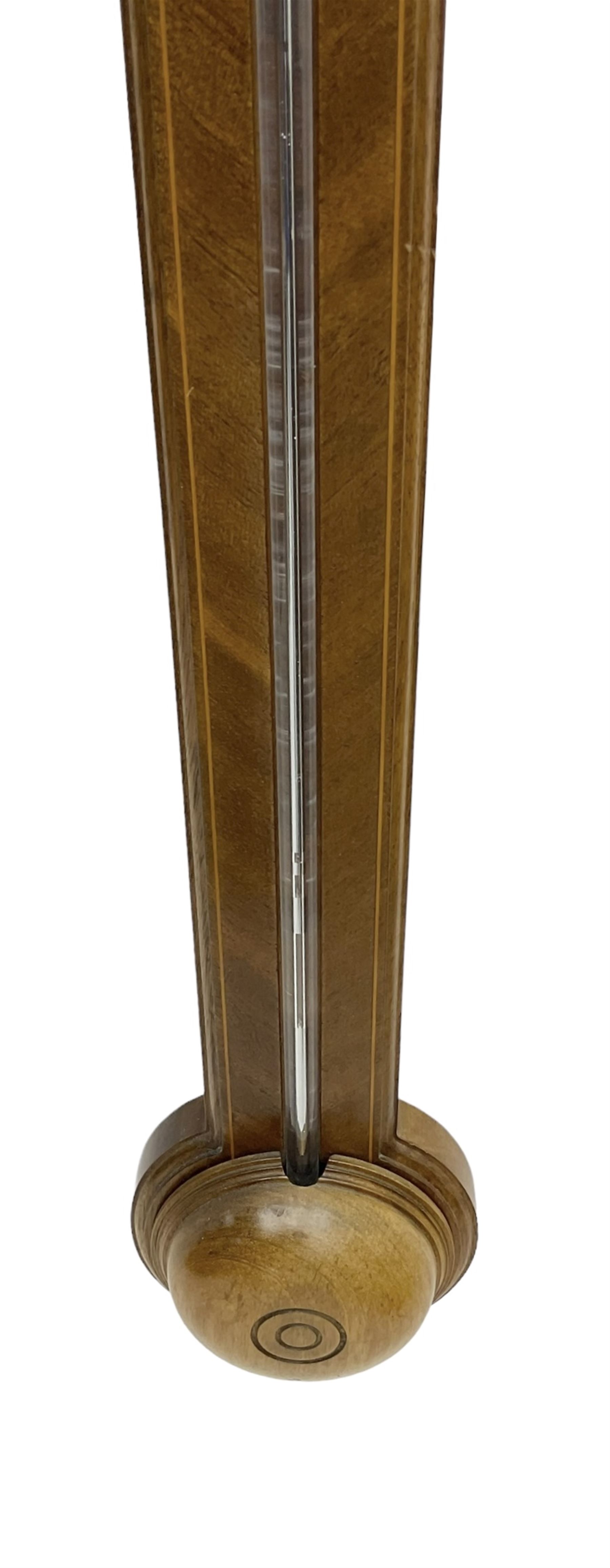 Commiti - 20th century Mercury stick barometer in the 18th century style, with a broken pediment and brass finial, silvered register with a spirit thermometer and vernier gauge within a glazed door, visible cistern tube and circular cover to the base.