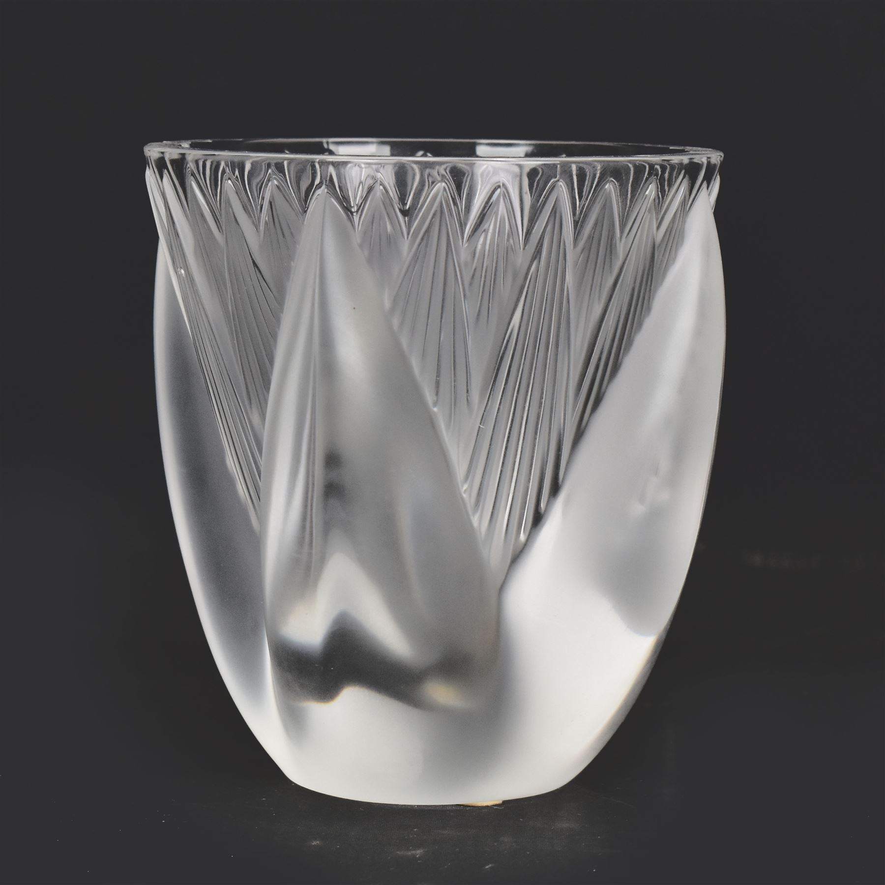 Lalique clear and frosted glass 'Thebes' vase, engraved beneath Lalique France and bearing original label to inside of rim, H11.5cm











 