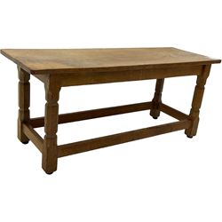 Yorkshire Oak - oak coffee table, rectangular top on octagonal supports, united by plain stretchers 