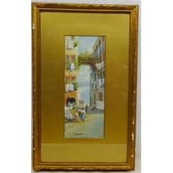  Y. Gianni (19th/20th century Italian): View through an Archway to Vesuvius, watercolour and gouache signed 32cm x 13cm  