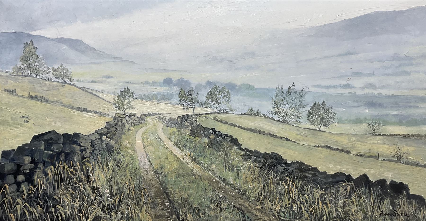 Alan Stuttle (Scarborough 1939-): 'Landscape - Yorkshire', oil on canvas signed, titled and dated 1976 verso 40cm x 75cm 