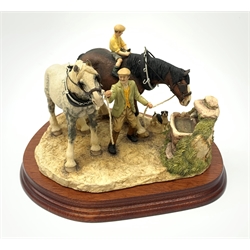 A limited edition Border Fine Arts figure group, You Can Lead a Horse to Water, model no BFA202 by Anne Wall, 40/1500, on wooden base, figure L23cm. 