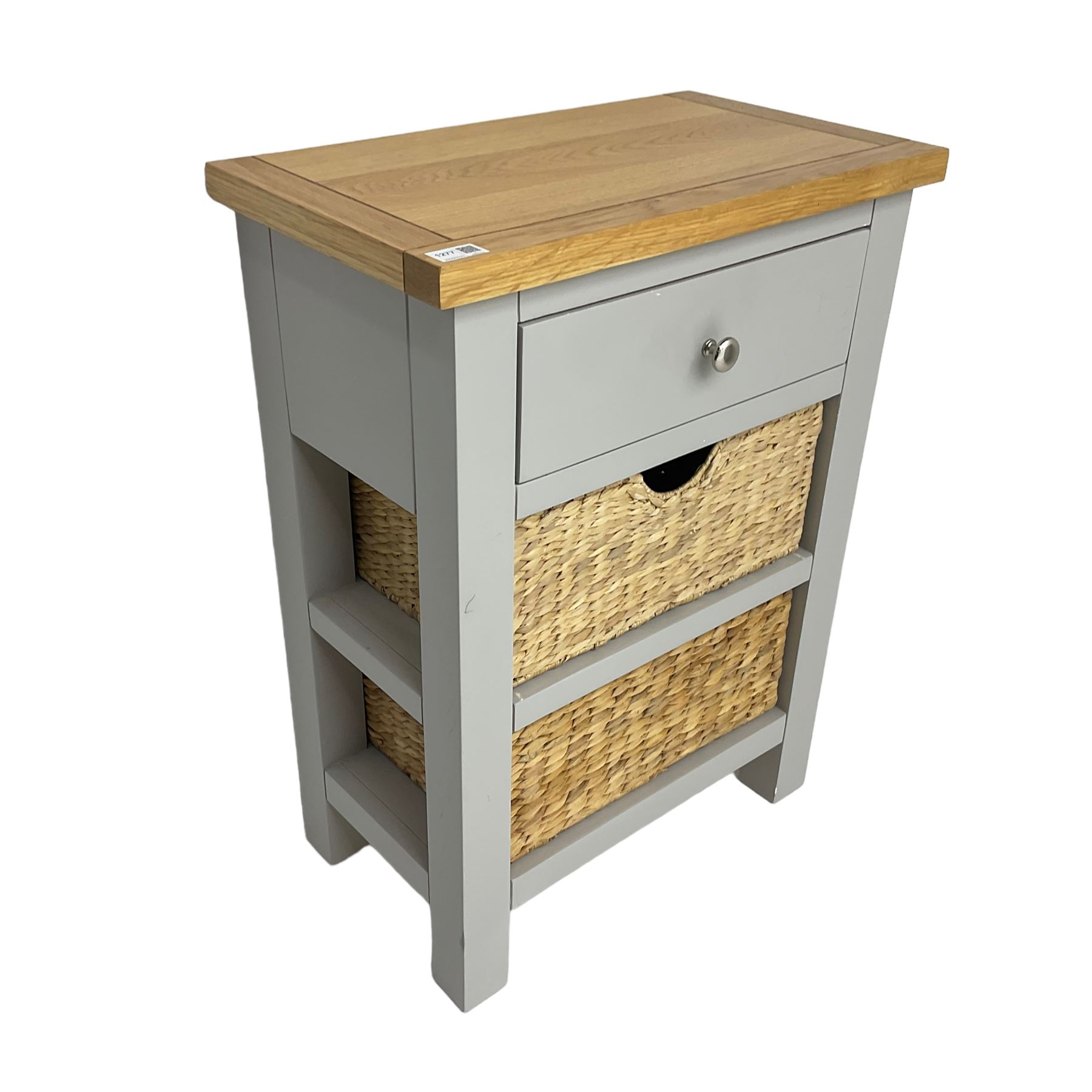 Roseland Farrow - oak and grey finish side table, fitted with single drawer and two basket drawers 