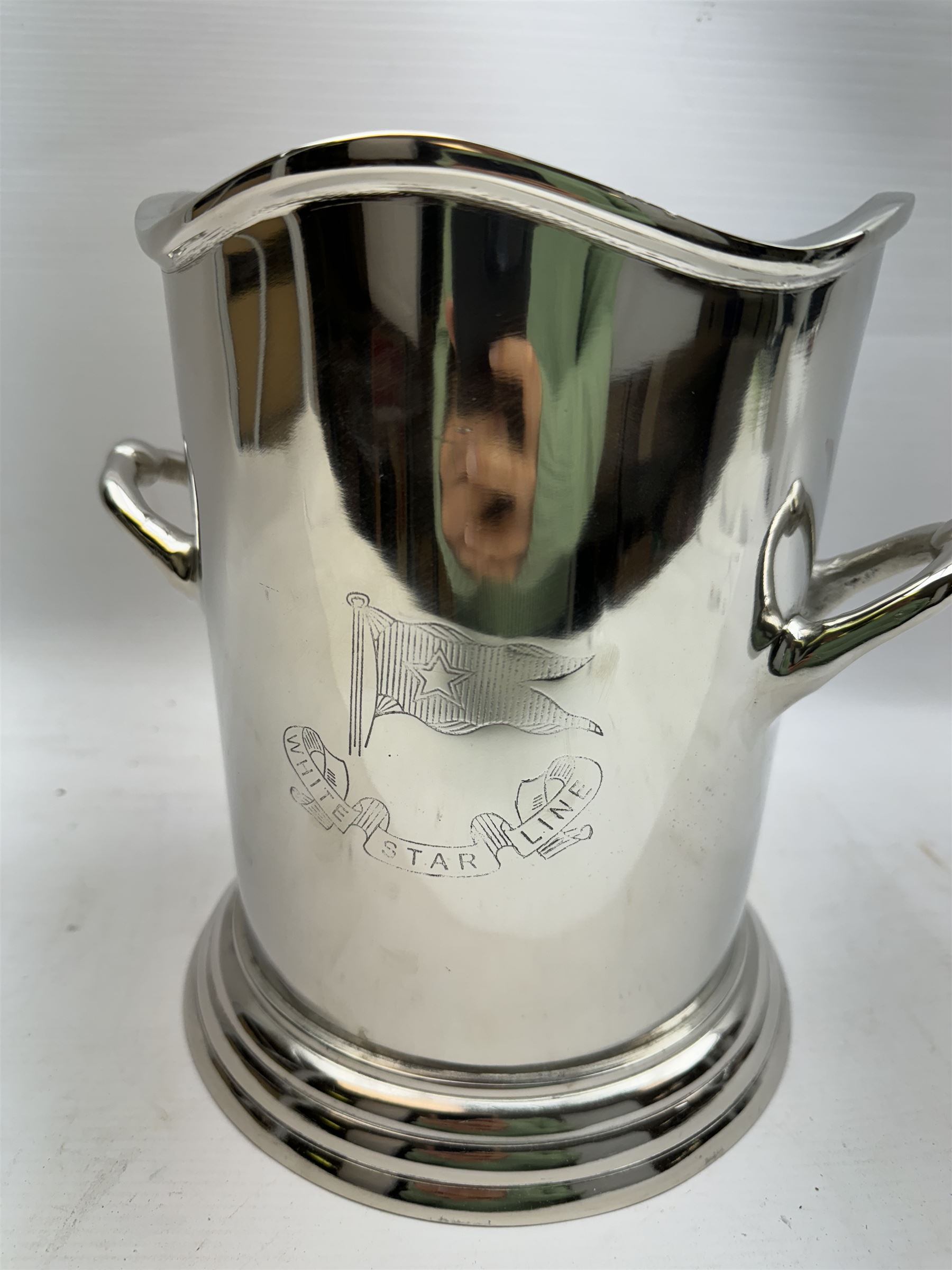 Polished modern aluminium champagne bucket inscribed White Star Line, H24cm