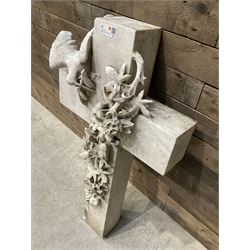 20th century marble crucifix, set with peace dove and wreath