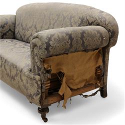 Late Victorian mahogany framed two seat drop arm sofa, upholstered in floral pattern fabric