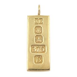 9ct gold ingot pendant, Sheffield 1976