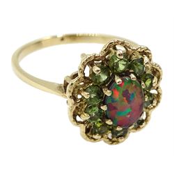 9ct gold opal and peridot cluster ring, hallmarked