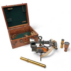 19th century cased brass and black lacquer sextant, by J. Parkes & Sons, Liverpool, in fitted mahogany case 