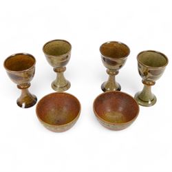 David Lloyd Jones (1928-1994): set of four studio pottery goblets, with foliate decoration...