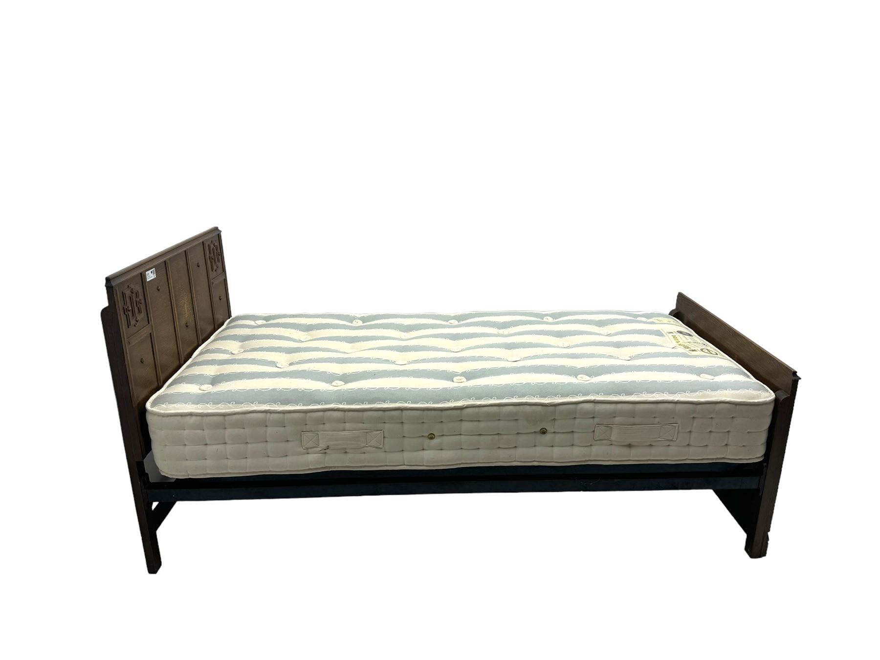 20th century oak 3' single bedstead, with sprung base and mattress