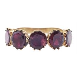 Georgian / early Victorian 9ct rose gold five stone, foiled back garnet ring