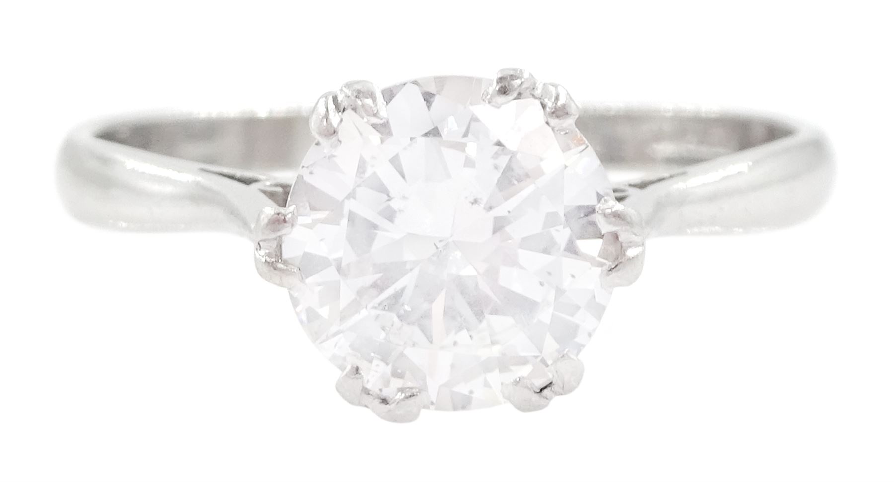 Platinum single stone round cut transitional cut diamond ring, stamped Plat, diamond approx 1.55 carat