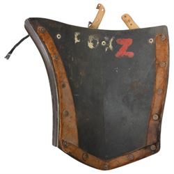 20th Century replica of a continental Cuirass body armour, comprising of breastplate and two leg guards with leather straps