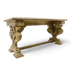 19th century Renaissance Revival carved and giltwood centre table, the rectangular top wit...