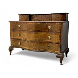 Late 19th century continental oak commode, serpentine fronted with parquetry and crossband...